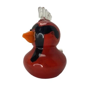 Red Bird CARDINAL Art Glass Paperweight Figurine Polished Bottom 4” - Picture 1 of 12