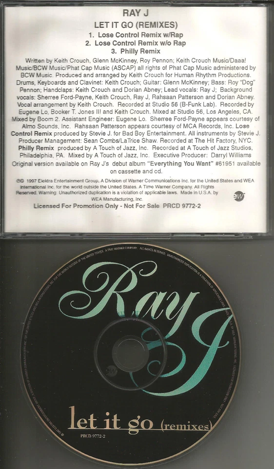 RAY J Let it Go 3 RARE REMIXES Philly / lose Control PROMO DJ CD Single 1997  Foto 1 de 1