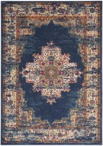 8' X 10' Navy Blue Floral Power Loom Distressed Area Rug - Picture 1 of 1