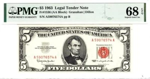 Fr.1536 $5 1963  Legal Tender Note PMG SUPERB GEM UNCIRCULATED 68 EPQ- STUNNING! - Picture 1 of 12
