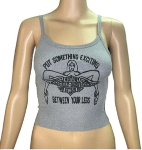 Medium Vintage Style Harley Davidson Print Exciting Cropped Tank Top Crop Gray - Picture 1 of 4