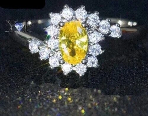 Fabuloso anillo de moda con circonita cúbica de zafiro amarillo ~ talla 7 Foto 1 de 1