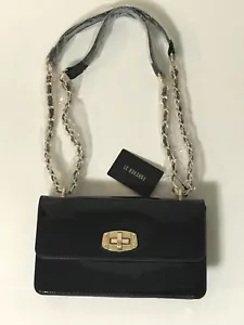 Women's Forever 21 Black Faux Patent Leather Chain Strap Crossbody Handbag - NEW - Picture 1 of 11