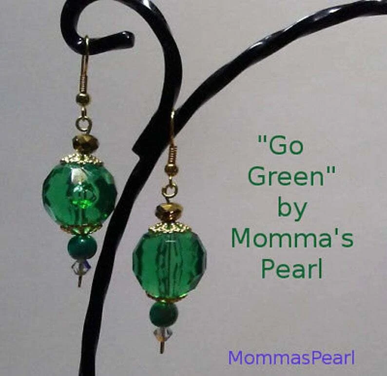 Go Green! Pendientes colgantes de esmeralda de perla de mamá - piedra de nacimiento de mayo Foto 1 de 1
