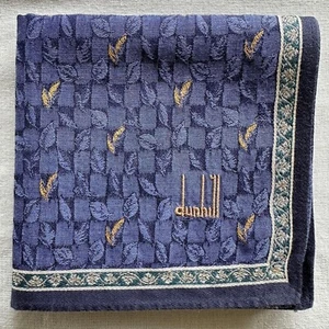VTG Dunhill Handkerchief Fabric Woven Geometric Leaf Blue Brown Pocket Square 19 - Picture 1 of 3