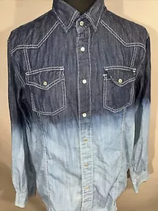 I-Link Premium Western Mens Ombré Pearl Snap Denim Long Sleeve Shirt Sz XL - Picture 1 of 3