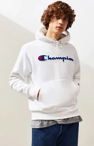 NWT CHAMPION LIFE WHITE REVERSE WEAVE CHENILLE SCRIPT PULLOVER HOODIE S M L XL - Picture 1 of 3