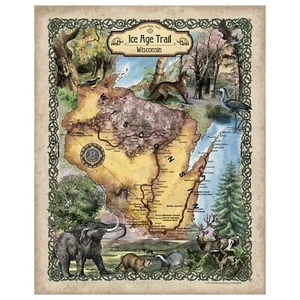 Póster impreso de arte de mapa de Ice Age Trail Wisconsin de colección decoración y regalo de pared para el hogar - Imagen 1 de 9