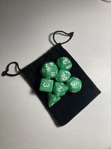New 7 Piece Polyhedral Green W/ White Number Dice Set & Bag - Picture 1 of 1