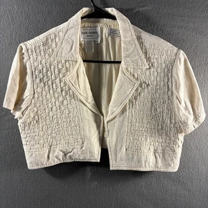 Vintage Karin Stevens Damen Leinenmischung Jacke 12 Crop Küste Strand Urlaub - Bild 1 von 4