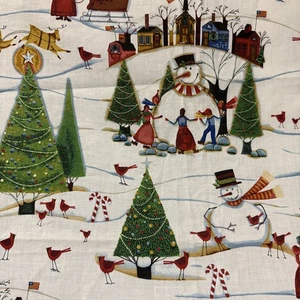 Folk Art Christmas Fabric Village Scene 2002 Concord Fabrics 1.5 Yards - Picture 1 of 8