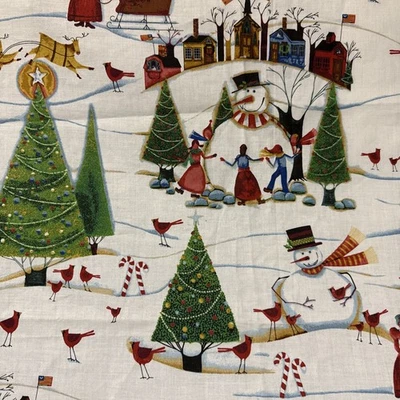 Folk Art Christmas Fabric Village Scene  2002 Concord Fabrics 1.5 Yards - Image 1 of 4