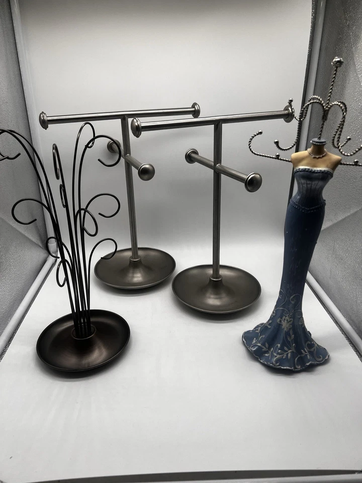 "Lote de 4 soportes altos para exhibición de joyas metal plata azul maniquí 13"" - 15"" gris" Foto 1 de 4