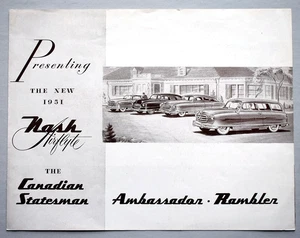 RARE 1951 NASH AIRFLYTE ~ RAMBLER STATESMAN & AMBASSADOR BROCHURE ~ 4 PAGES - Picture 1 of 3