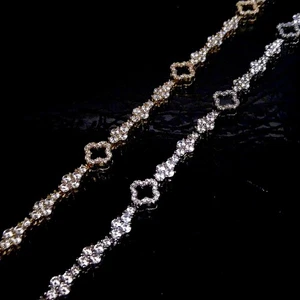 Iced Out Four Leaf Clover Tennis Bracelet 21cm 18k Gold & 925 Silver Layered - Picture 1 of 8