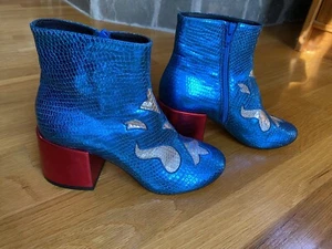 NEW Maison Martin Margiela MM6 Glam Metallic Snakeskin Leather Boots Size 38 - Picture 1 of 16
