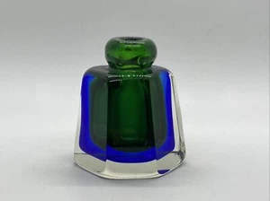 Vintage Kunst Glas grün kobaltblau Summerso einzigartige 6-seitige Flasche 3" - Bild 1 von 8