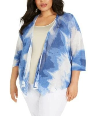 ALFANI Blue White Mottled Linen Cotton Open Front Cardigan sz 3X NWT $75.50 - Image 1 of 4