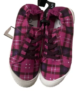WONDER NATION GIRLS PINK PLAID CANVAS BUMP TOE SNEAKERS SHOES SIZE 5 no tag NEW - Picture 1 of 9