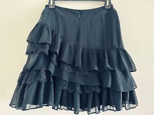 White House Black Market Lace/Chiffon Tiered Flare Skirt, Black, Size 2