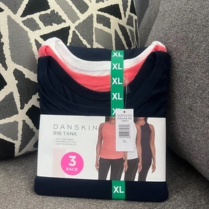 NWT Danskin Womens Ribbed Tank Top, 3-pack,Sugar Coral/Bright White/Dark Navy - Picture 1 of 12
