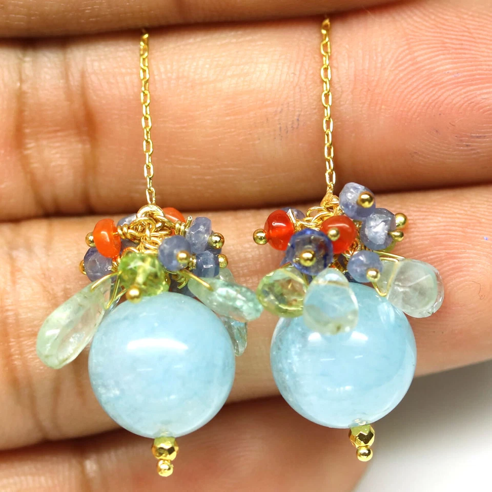 925 Silver Blue Aquamarine, Peridot, Carnelian, Sapphire,..Earrings Christmas - Image 1 of 4