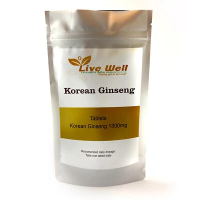 LIVE WELL HEALTH MANAGEMENT Korean Ginseng 1300mg - 120 Tablets Sexual & Immune Health Support UK VEGAN
