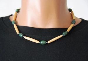 Natural Aventurine Gemstone W/Hematite & Tea Stained Buffalo Bone Necklace 18" - Picture 1 of 1