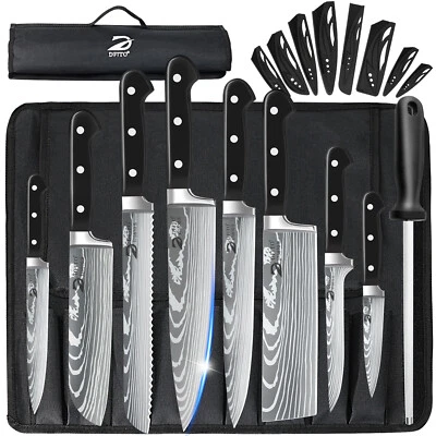 Profi Messerset Kochmesser Damaskus Edelstahl 9tlg Set, Mit Tasche & Schärfer DE - Bild 1 von 4