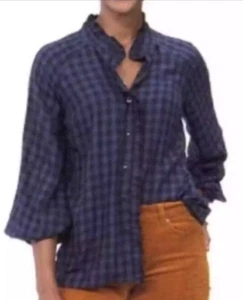 Camicia Cabi donna piccola Aberdeen top blu navy nero bufalo check manica a palloncino - Foto 1 di 6