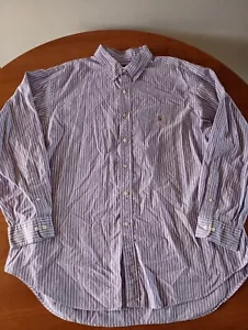 Camisa de vestir Ralph Lauren para hombre 18 34/35 púrpura blanco rayas mangas abotonadas - Imagen 1 de 9