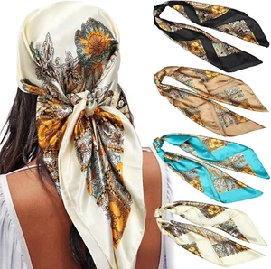 Large Square Head Scarves - 4PCS Silk Like Neck Scarf Hair Sleeping Wraps Satin - Picture 1 of 12