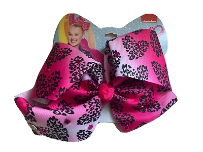 JoJo Siwa Large Pink Ombre Black Heart Print pink Valentines Hair Bow - Image 1 of 3