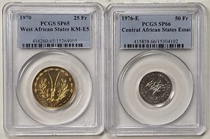 África Occidental 1970 25F PCGS SP65 y África Central 1976 50F PCGS SP66 - Imagen 1 de 3