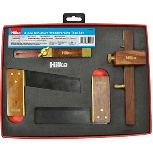Hilka 4Pcs Miniature Woodworking Tool Set in PU Tray Model Woodworkers Kit - Picture 1 of 8