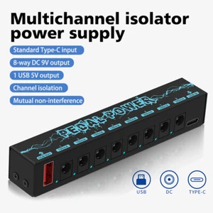 Guitar Effect Pedal Power Supply DC 9V 100mA 300mA & USB 5V 8 Isolated Outputs - Picture 1 of 18