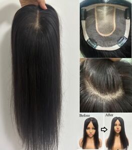 100% Virgin Human Hair Topper Hairpiece, Soft Silk Top Parting Mono Base 6"X6".