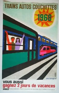 Affiche - SNCF - Guy Georget - 1968 - Trains autos couchettes