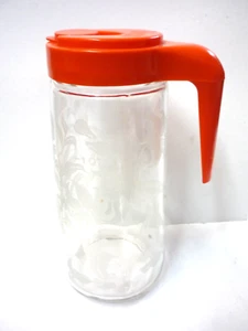 Vintage TANG 1 Quart Glass Pitcher Carafe Orange Lid 9" Tall - Picture 1 of 7