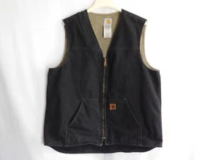 Vintage Carhartt Vest Black Sherpa Lined Front Zip Mens Size X-Large Tall - Picture 1 of 13