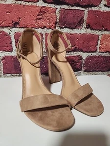 Just Fab Open Toe Sandals Block Heels Ankle Strap Tan Sz 7 Bin S14 - Picture 1 of 7