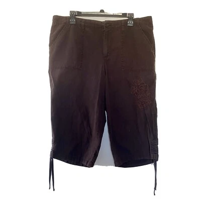 Faded Glory Women's Brown Linen Blend Size 16 Capris Drawstring Hem Pockets Used - Image 1 of 4