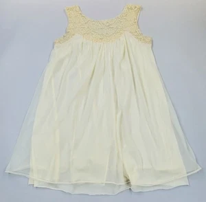 Vtg 60s Vanity Fair Babydoll Ivory Bridal Peignoir Nightgown Chiffon Lace Sz M - Picture 1 of 13