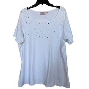 QUACKER Factory Women’s Sz 1X Square Neck Embellished Short Sleeve Top - Picture 1 of 7