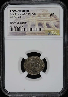 Julia Paula, AD 219-220 ROMAN EMPIRE AR Denarius NGC VF20 - Image 1 of 2