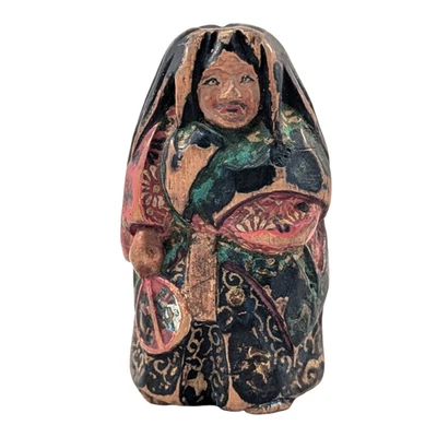 Antigua bailarina japonesa Nara Ittobori Saishiki de madera pintada Netsuke Shojo Noh Foto 1 de 4