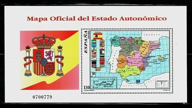 Hoja bloque Mapa Oficial de las Autonomías 1996 ** Edifil 3460 **MNH - Imagen 1 de 1