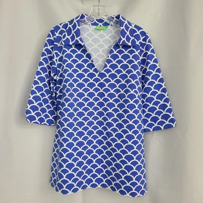 Blusa Katherine Way L azul branca casual praia náutica costeira sereia vieira EUA - Imagem 1 de 4