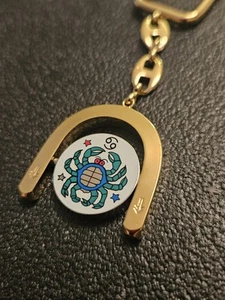 Cancer Zodiac Sign Gold Spinner Keyring Bag Key Charm Carabiner - Picture 1 of 8