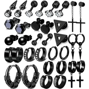 17 Pairs Earrings for Men, Stainless Steel Earrings For Men Sensitive Skin, B... - Picture 1 of 5